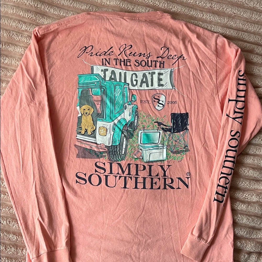 Simply Southern Coral Tailgate Long Sleeve Shirt